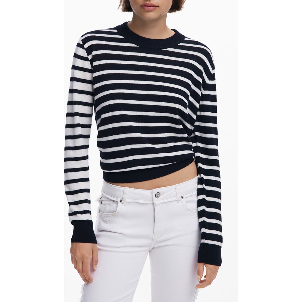 Desigual Blocked Stripe Crewneck Sweater In Black