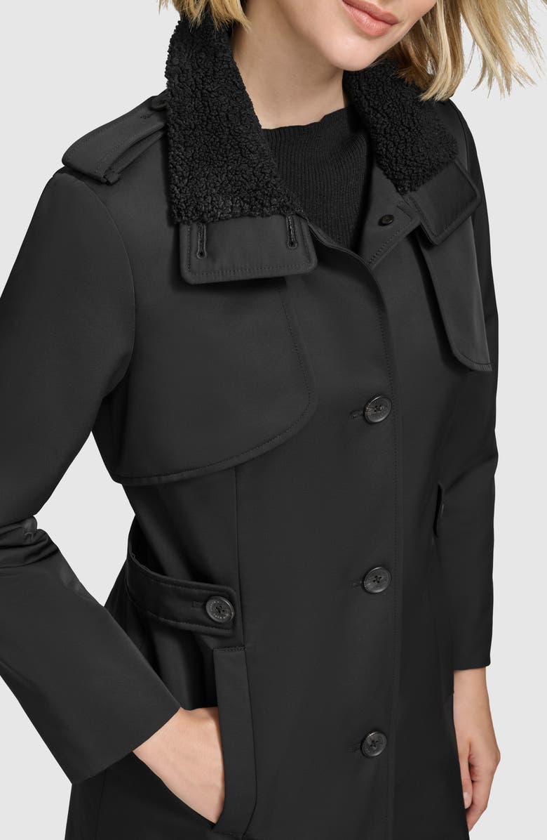 Andrew Marc Teagan Trench Coat with Faux Shearling Trim, Alternate, color, Black
