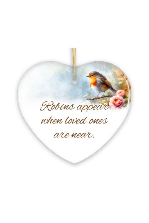 Watercolor Robin And Roses Heart Ornament - Version 1