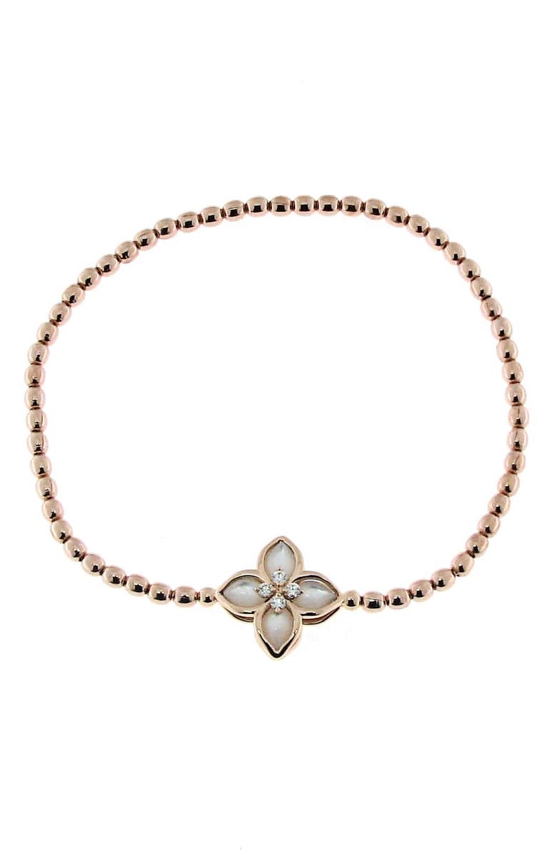 Roberto Coin Venetian Princess Mother-of-Pearl & Diamond Stretch Bracelet, Main, color, 