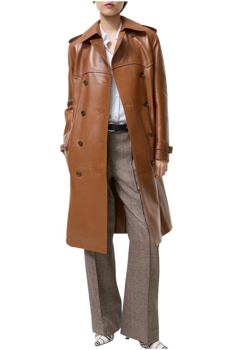 Long Leather Foxfield Trench Coat, Main, color, Toffee brown