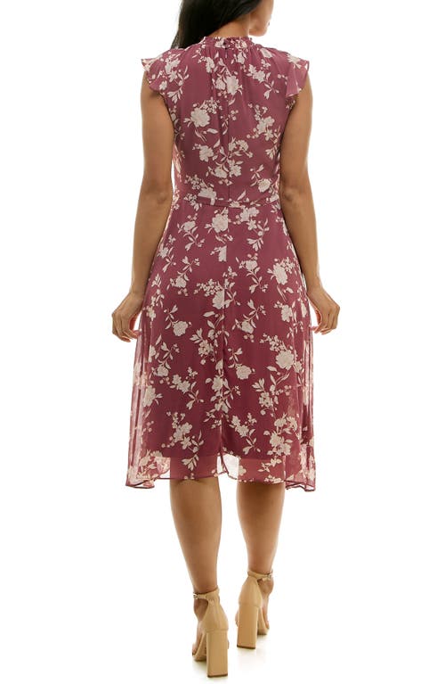 Shop Nina Leonard Smock Chiffon Midi Dress In Mauve/cream