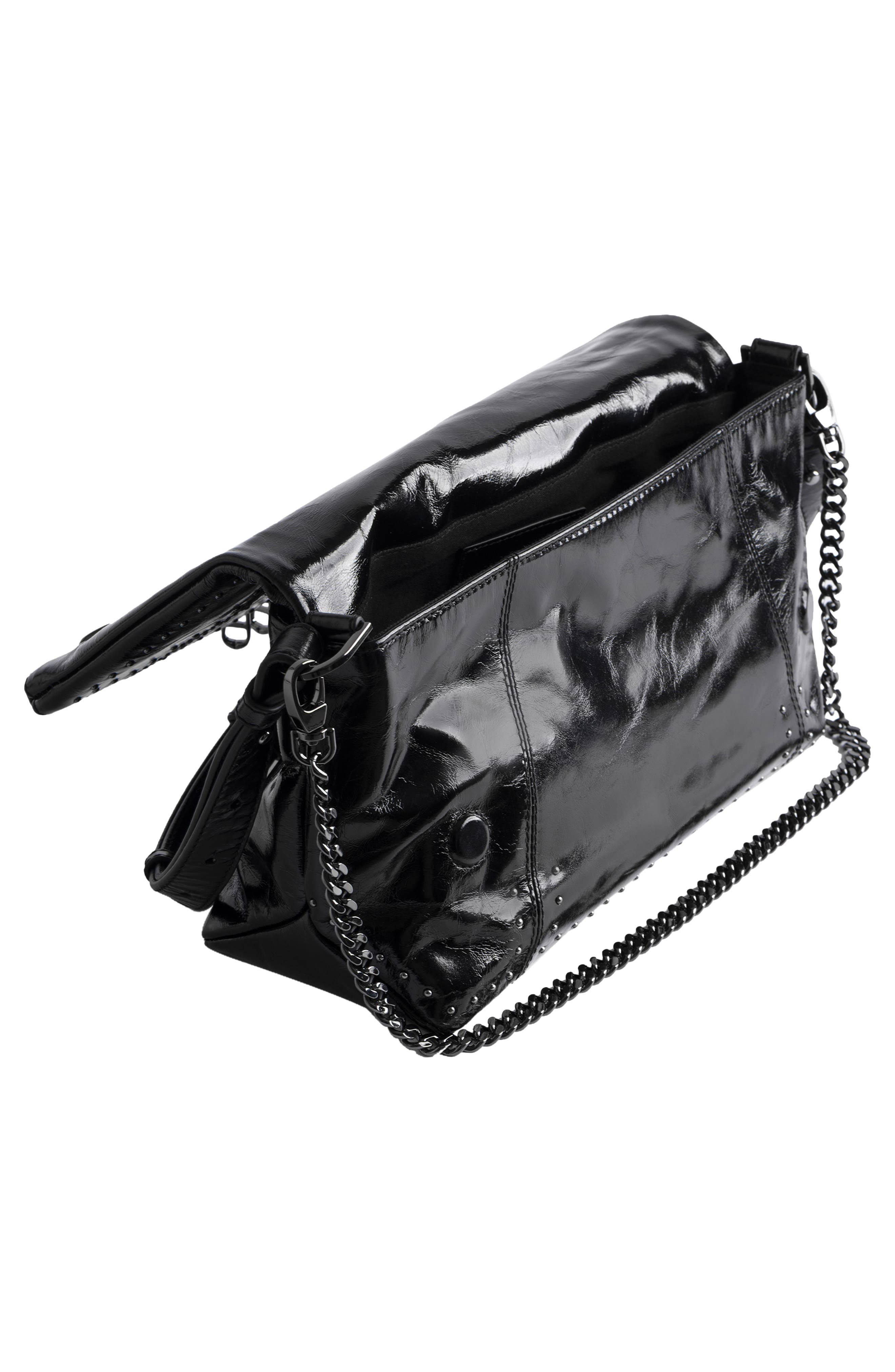 Zadig & Voltaire Rocky II Leather Crossbody Bag, Alternate, color, Black