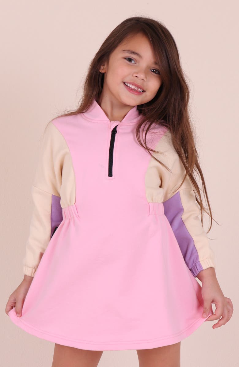 TINY TRIBE Kids' Colorblock Long Sleeve Cotton Graphic Sweatshirt Dress, Alternate, color, Pink Multi