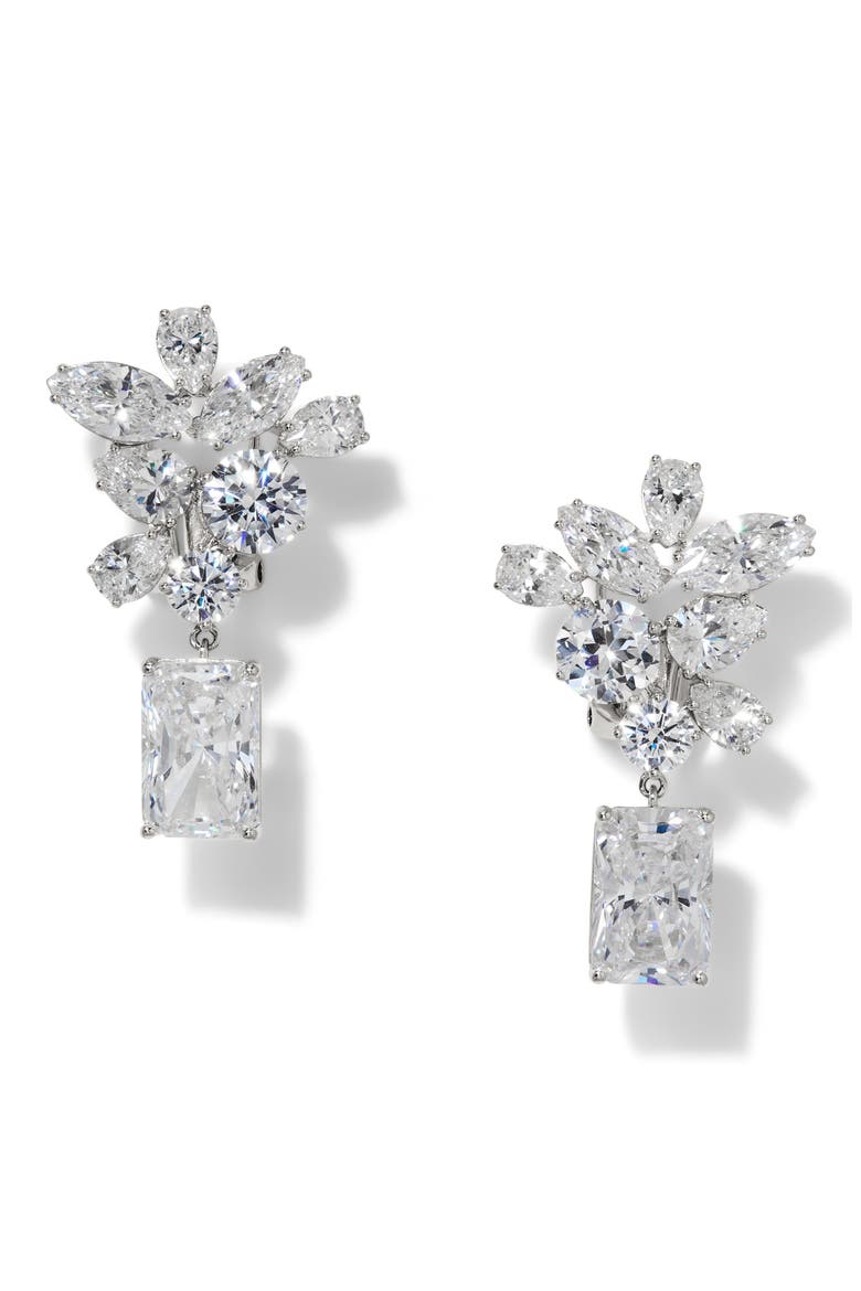 Cluster Drop Earrings, Alternate, color, RHODIUM