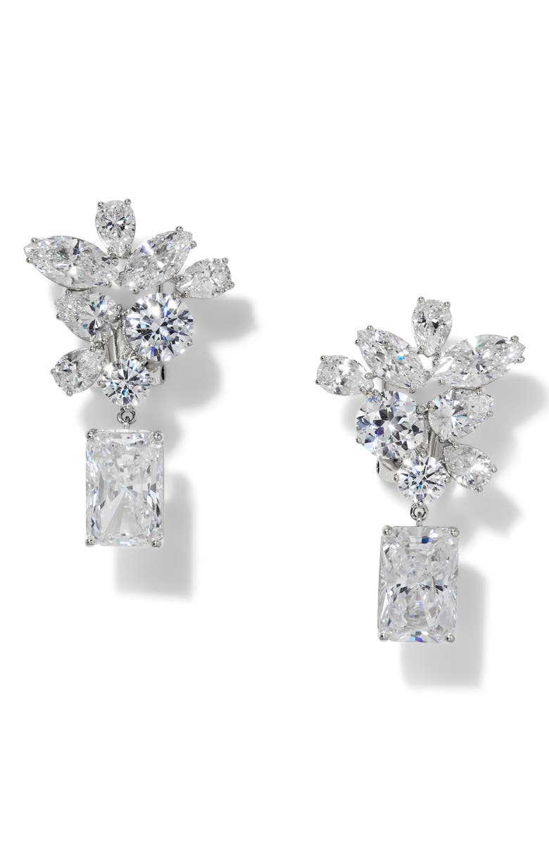 Nadri Cluster Drop Earrings, Alternate, color, Rhodium