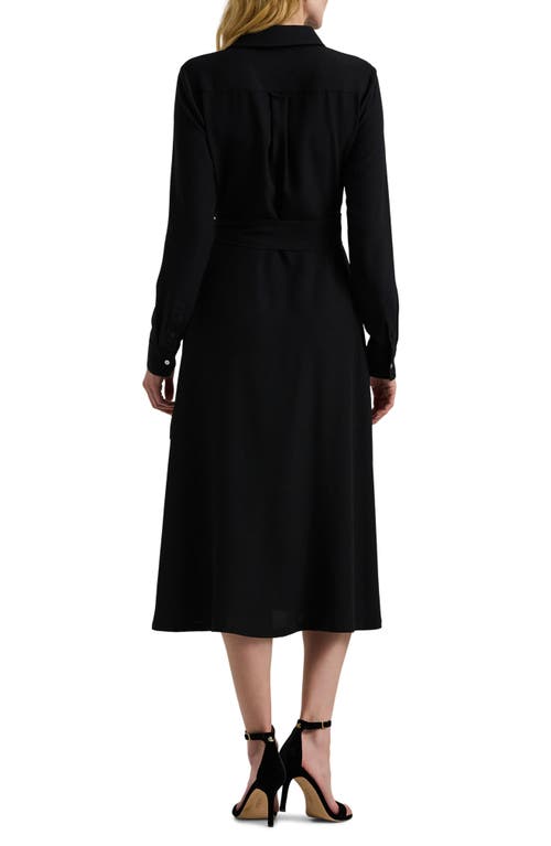 Ralph Lauren Lauren  Surplice Long Sleeve Georgette Midi Shirtdress In Black