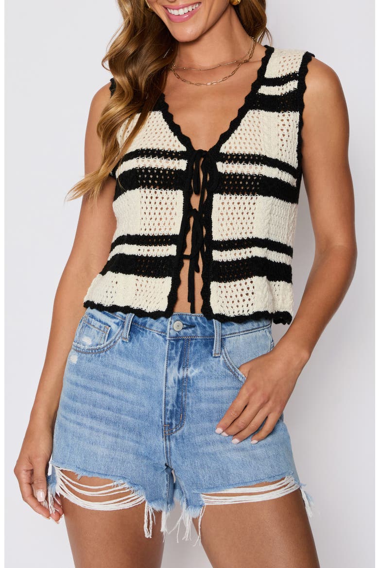 Meghan Stripe Open Stitch Sweater Vest (Nordstrom Exclusive), Main, color, CREAM/ BLACK