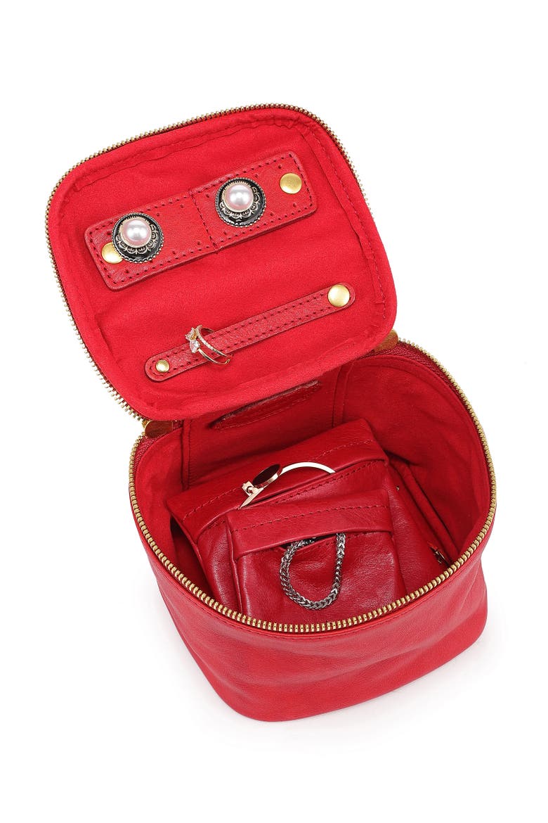 Celosia Genuine Leather Cube Jewelry Case, Alternate, color, Red