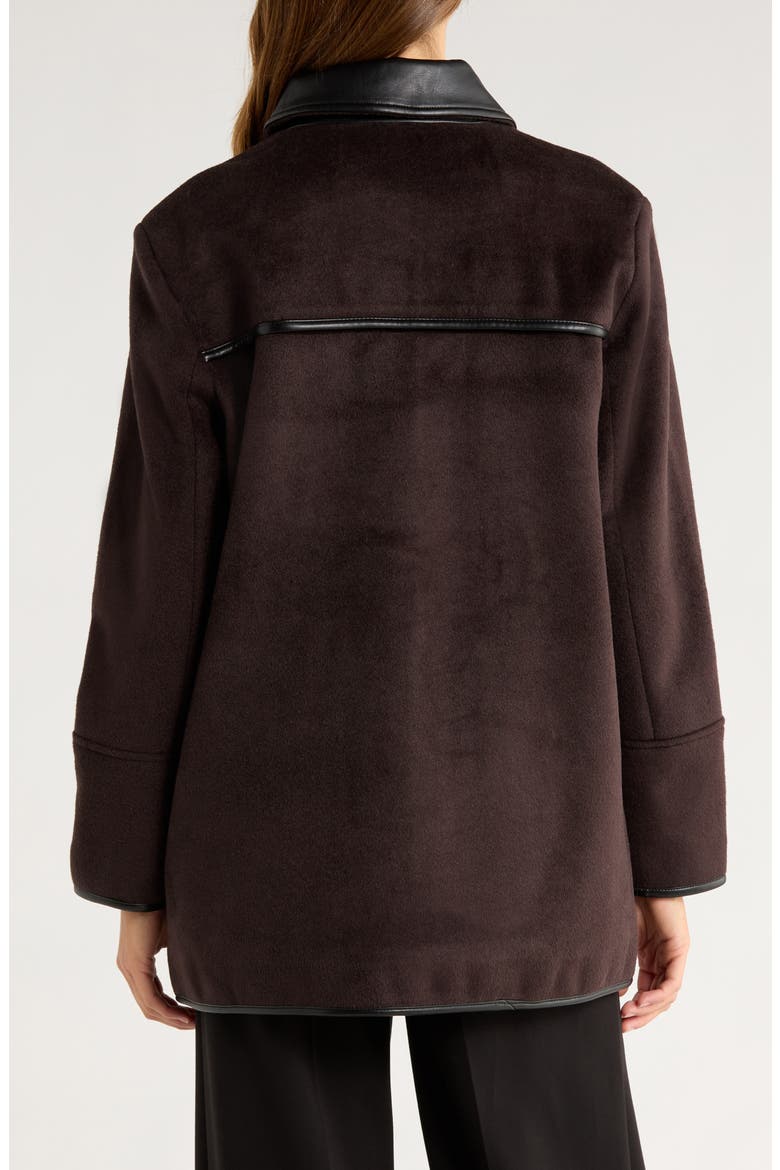 Button Front Coat with Faux Leather Trim, Alternate, color, SEAL BROWN / BLACK