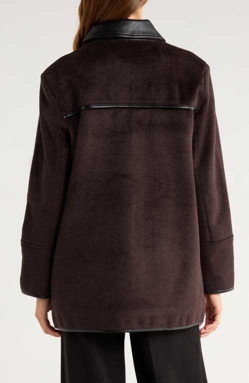 Bernardo Button Front Coat With Faux Leather Trim In Brown
