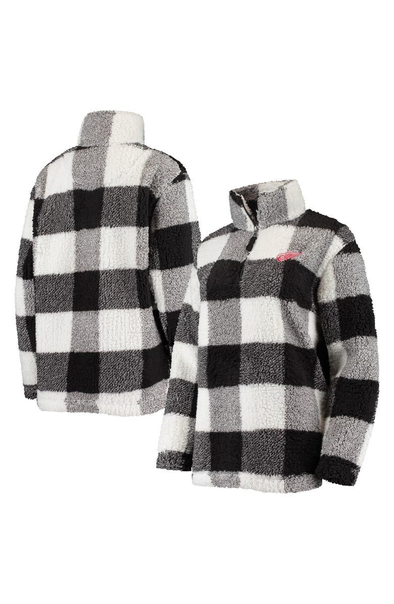 G-III 4HER BY CARL BANKS Women's G-III 4Her by Carl Banks Black/White Detroit Red Wings Plaid Sherpa Quarter-Zip Jacket, Alternate, color, 
