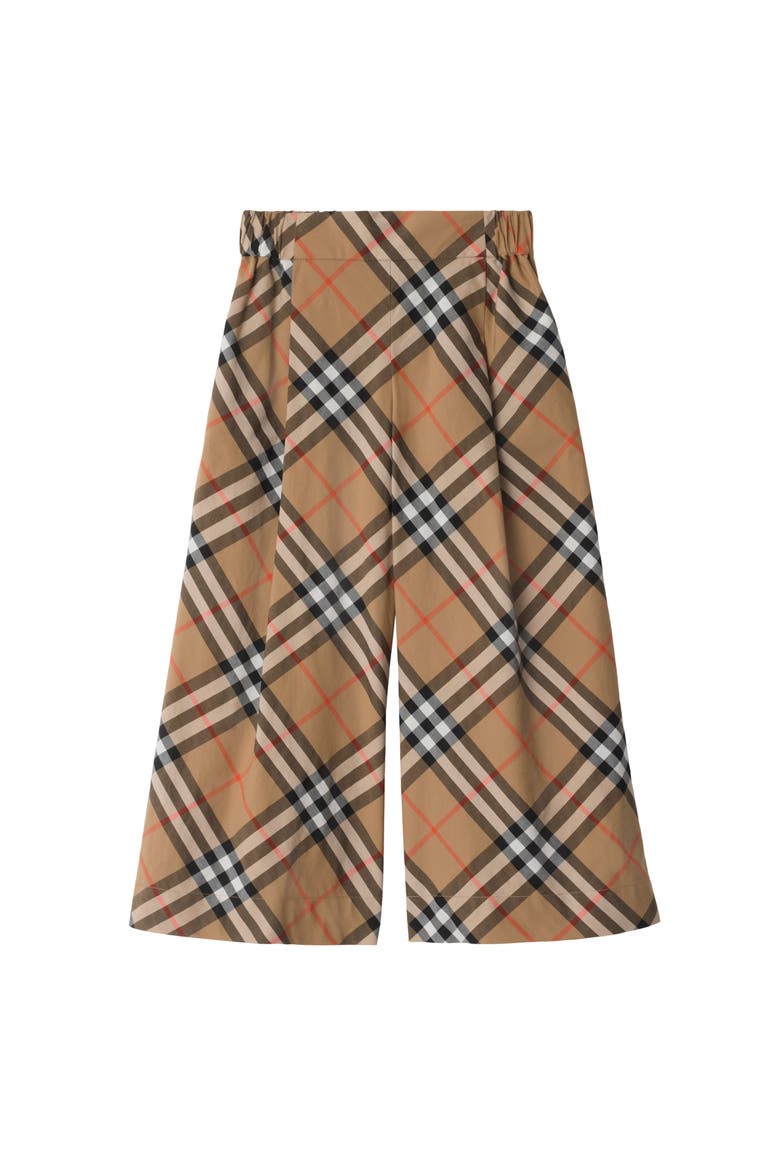 Girls' Check Cotton Trousers, Main, color, Sand beige