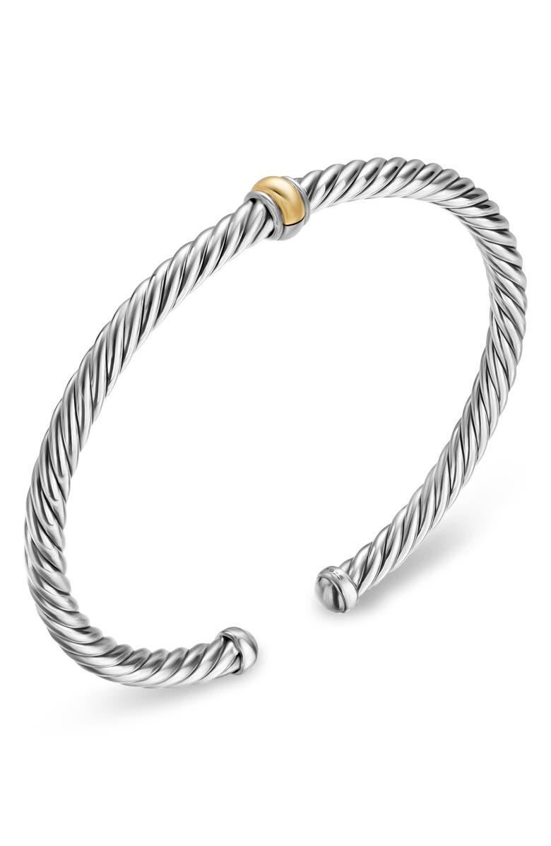 David Yurman Cable Flex Station Bracelet in Sterling Silver with 14K Yellow Gold, 4mm, Alternate, color, Silver/ Gold