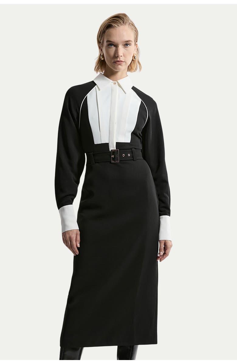Karen Millen Petite Contrast Collar Midi Dress, Alternate, color, Mono