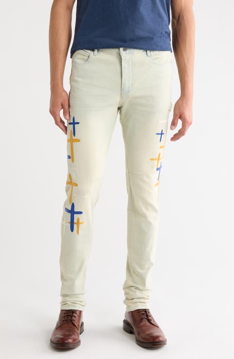Bryant Faux Leather Cross Skinny Jeans (Stormy Sky Cross Patch)