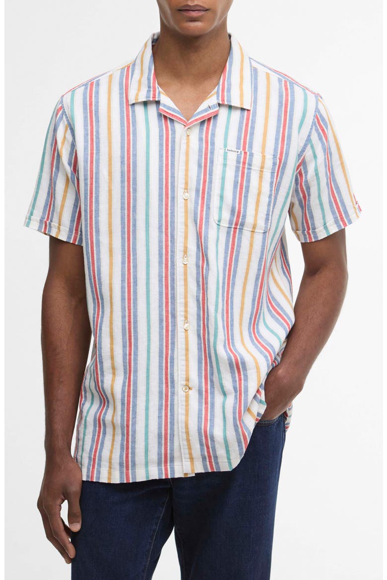 Summerfit Waterbay Stripe Linen & Cotton Camp Shirt, Main, color, WHITE