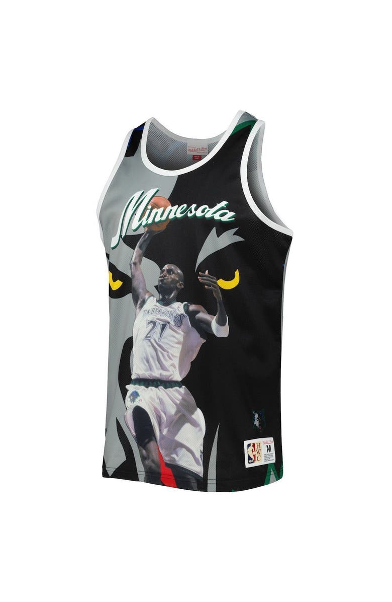 Mitchell & Ness Men's Mitchell & Ness Kevin Garnett Black/Gray Minnesota Timberwolves Sublimated Player Tank Top, Alternate, color,