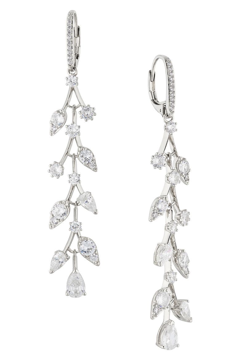 Olivia Drop Earrings, Main, color, RHODIUM