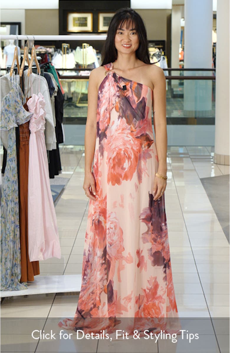 Print One-Shoulder Chiffon Gown, sales video thumbnail