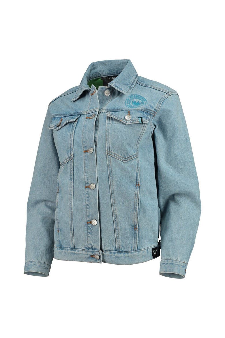 Women's The Wild Collective Blue Charlotte FC Print Denim Button-Up Jacket, Alternate, color, Blue