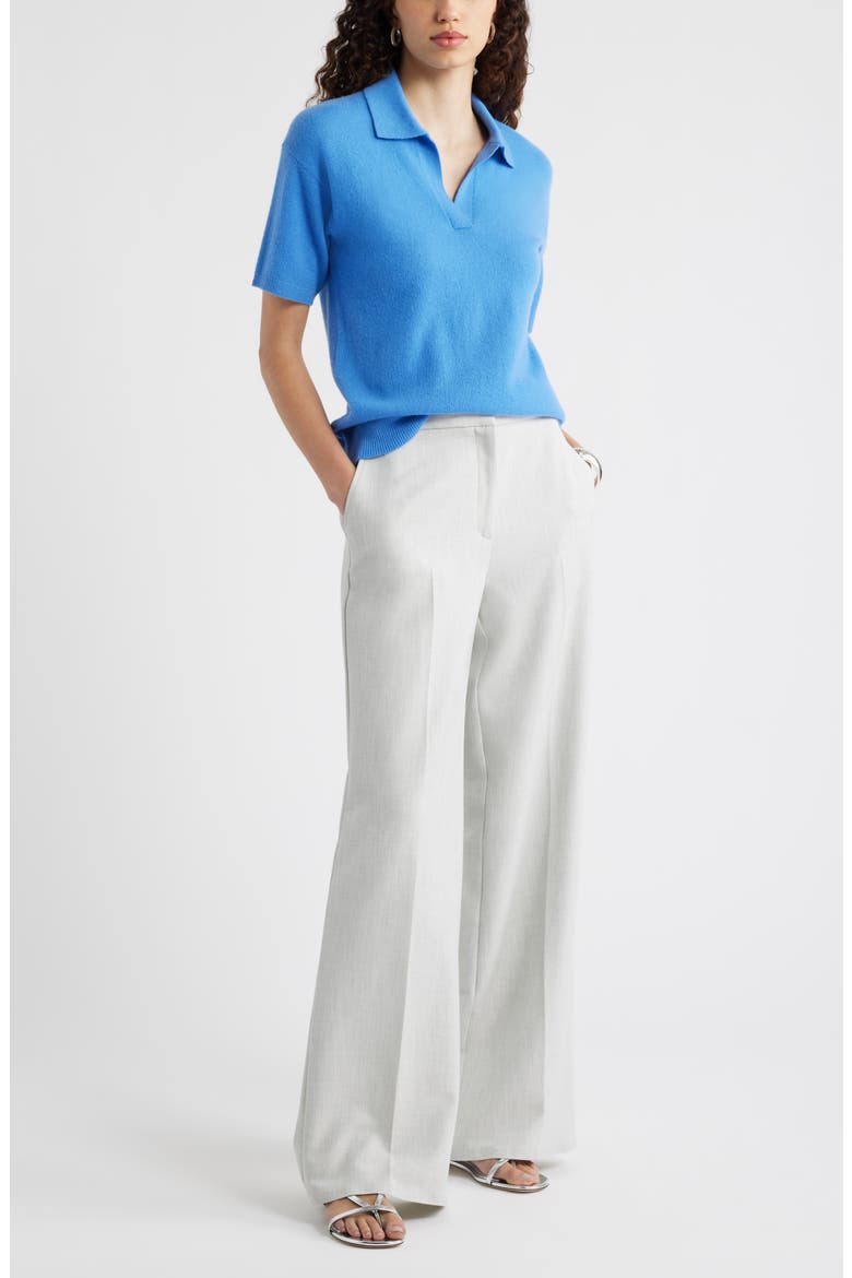 Cashmere Johnny Collar Short Sleeve Sweater, Alternate, color, BLUE STREAM
