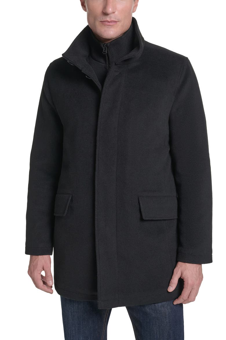 Shirt Collar Wool Blend Top Coat, Main, color, BLACK