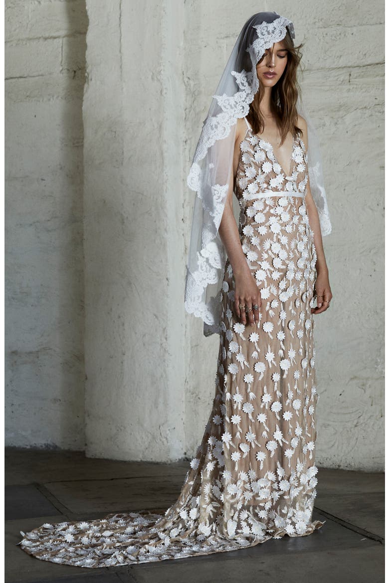 Marguerite Floral Petal Gown, Main, color, IVORY