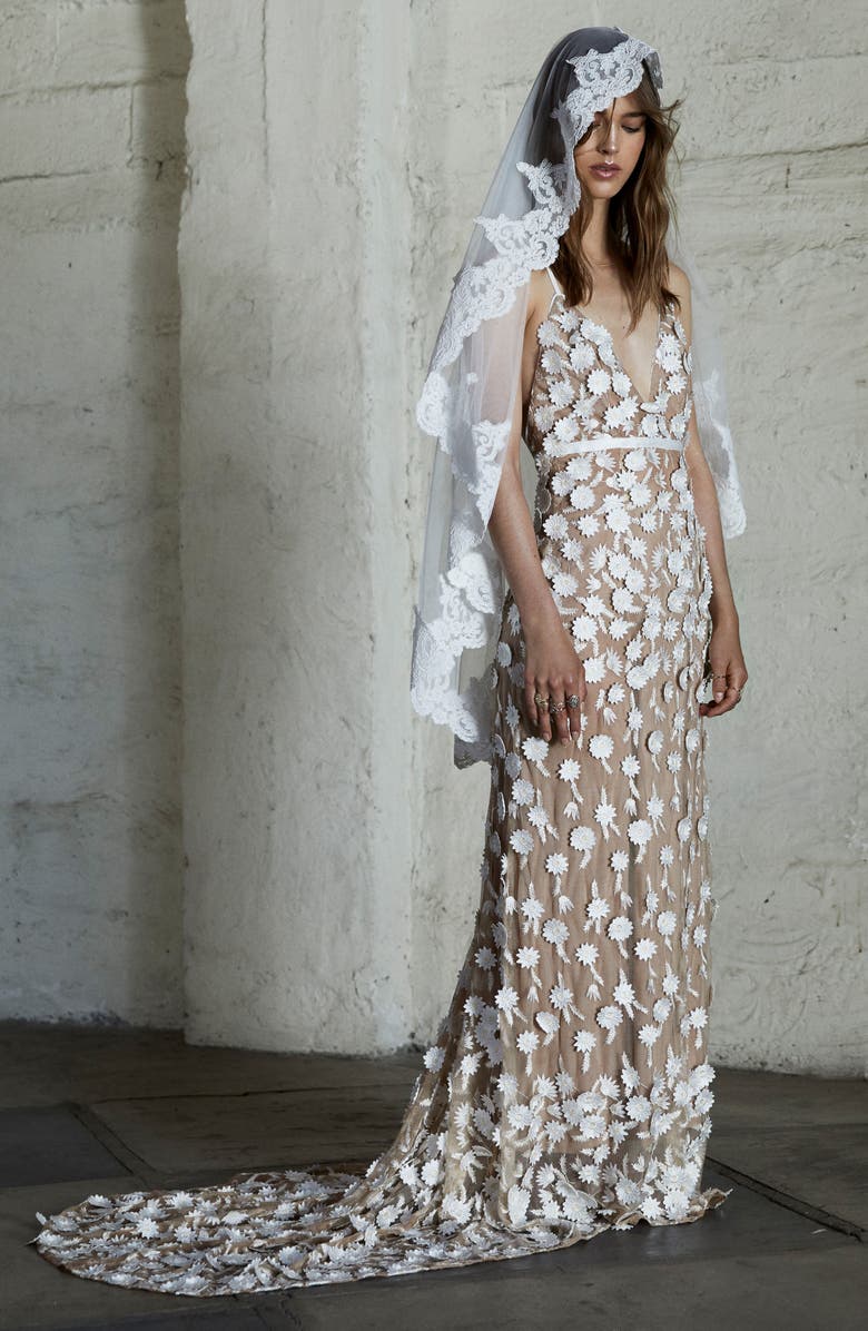 For Love & Lemons Marguerite Floral Petal Gown, Main, color, 