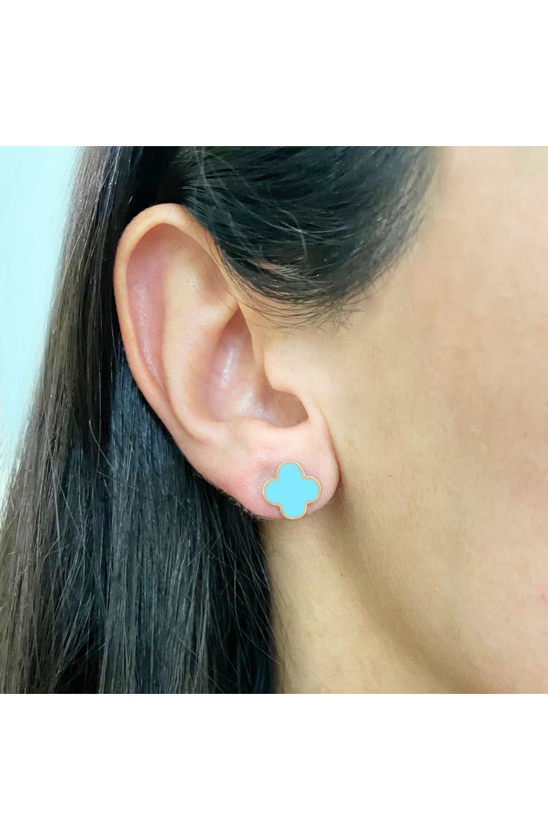 The Lovery Fine Jewelry Small Turquoise Clover Stud Earrings, Alternate, color, Turquoise