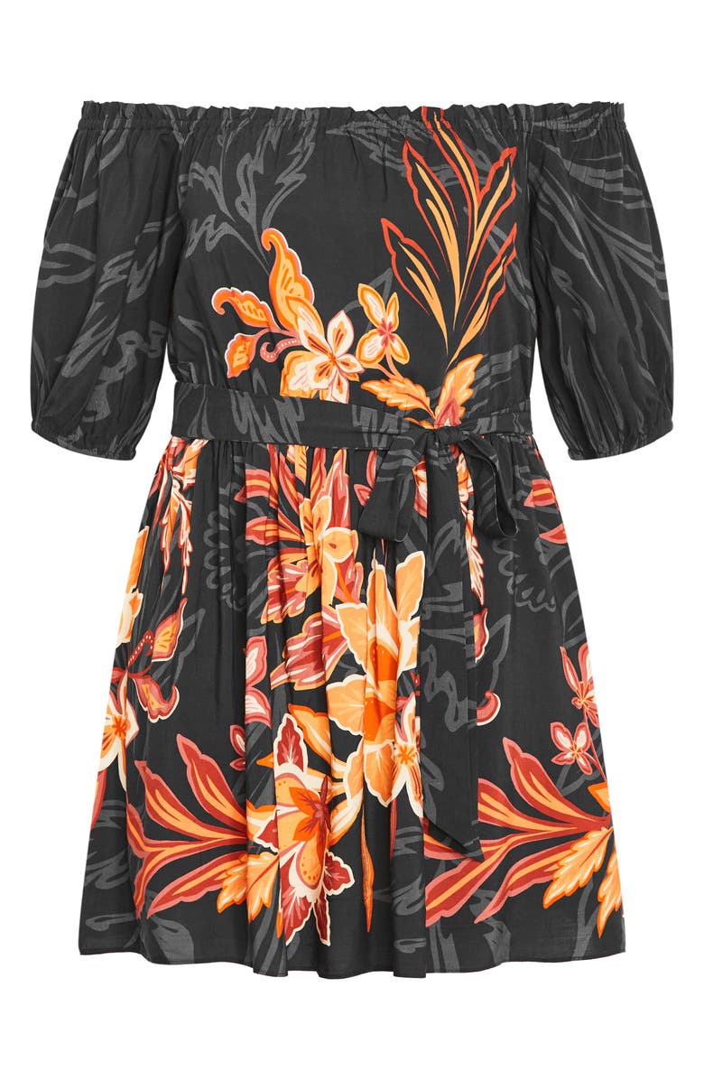 City Chic Isla Floral Off the Shoulder Dress, Alternate, color, Cinnamon