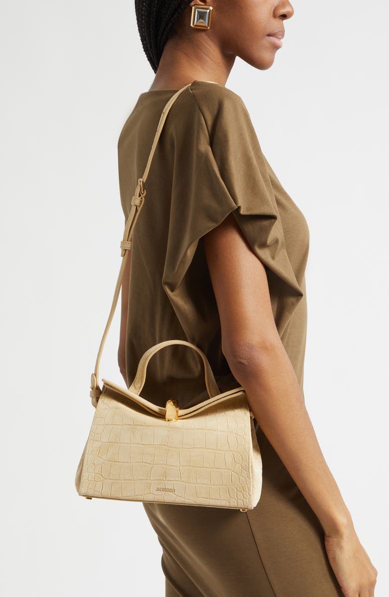 Jacquemus Le Petit Valerie Croc Embossed Suede Top Handle Bag, Alternate, color, Beige 150
