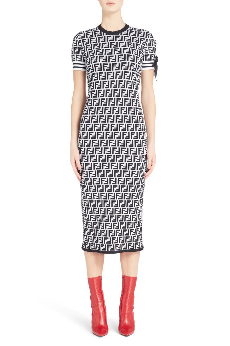 Logo Body-Con Dress, Main, color, WHITE BLACK