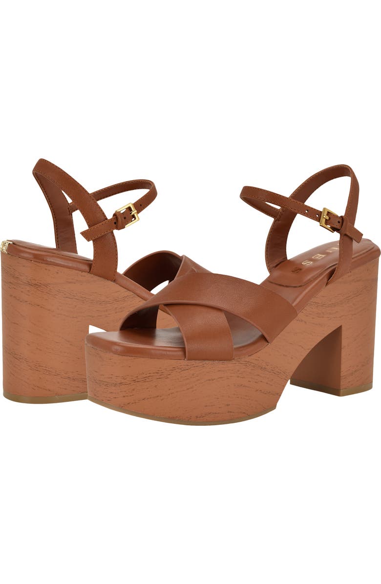 GUESS Qeelin Ankle Strap Platform Sandal, Alternate, color, Dark Natural