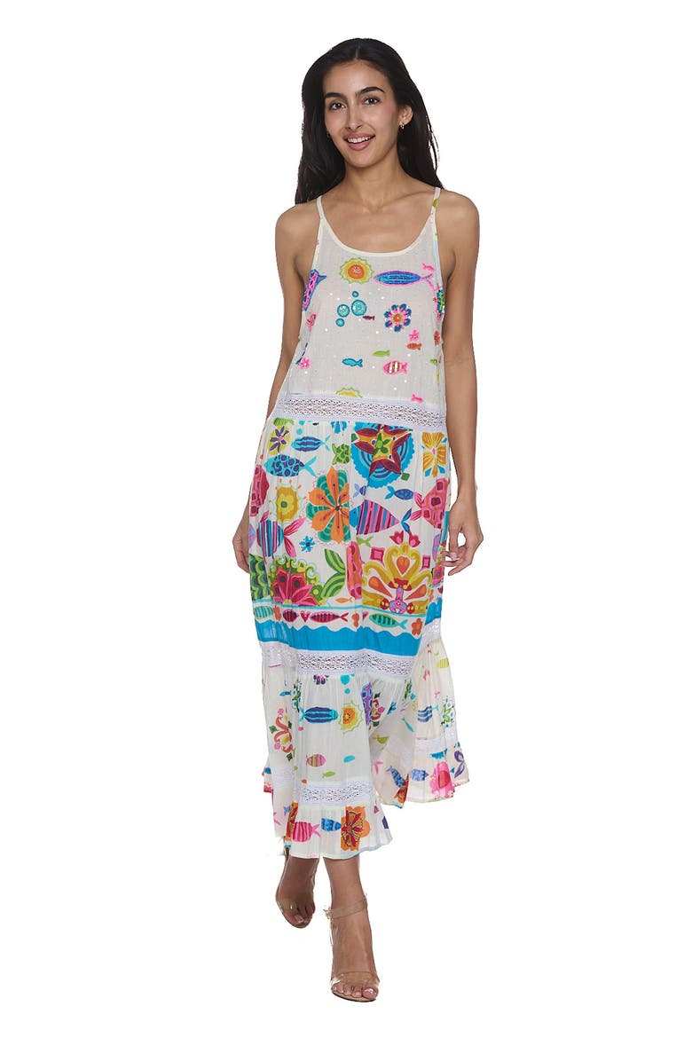 Fish Cotton Midi Sundress, Alternate, color, WHITE