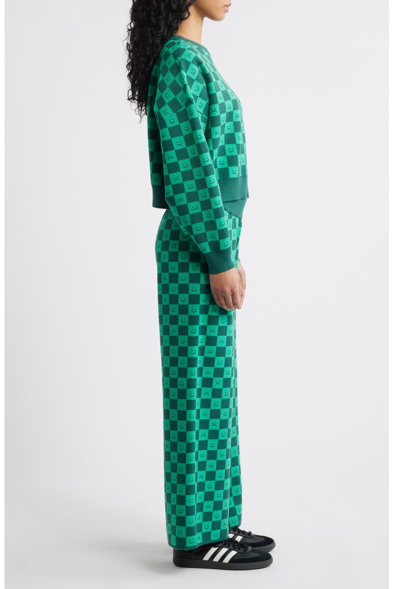 Lots of Feelings Checkerboard Knit Sweater & Wide Leg Pants Set, Alternate, color, GREEN CHECK
