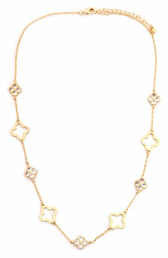 Panacea Cubic Zirconia Clover Station Chain Necklace