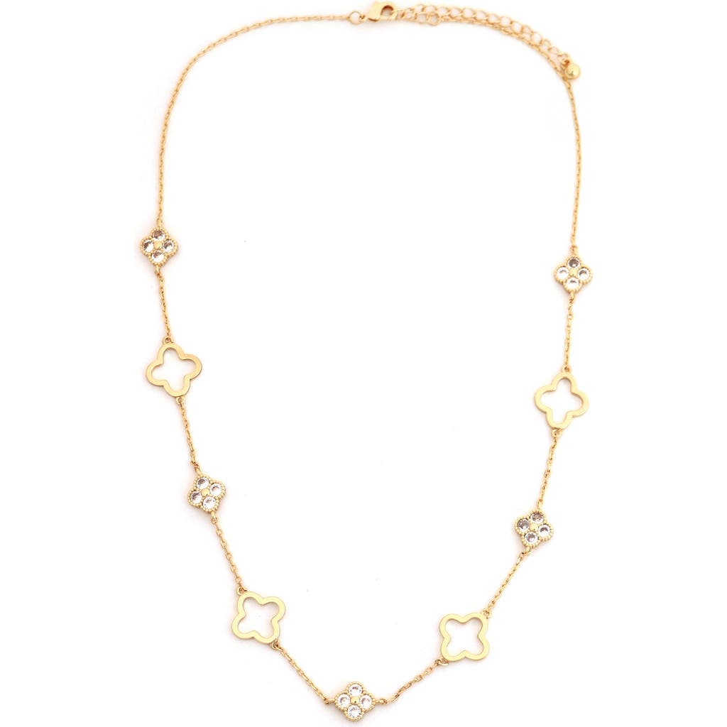 Panacea Cubic Zirconia Clover Station Chain Necklace In Gold