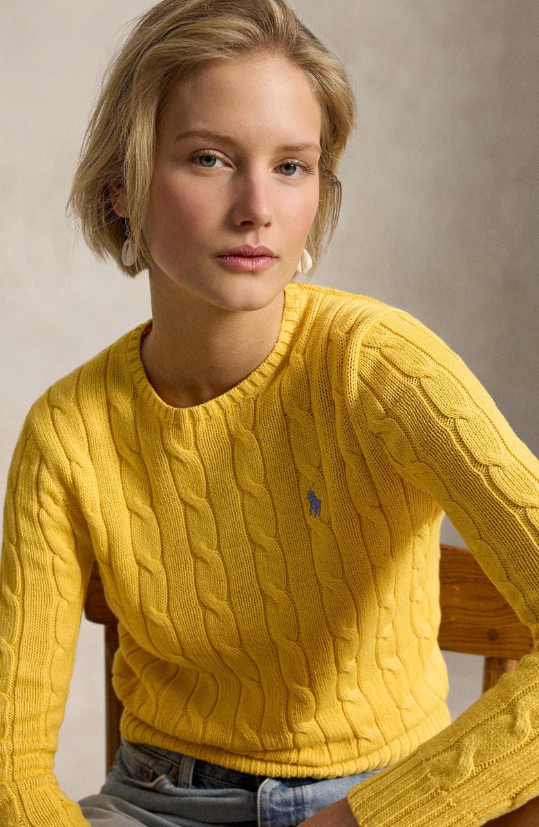Polo Ralph Lauren Cable Stitch Cotton Crewneck Sweater, Alternate, color, Beach Yellow