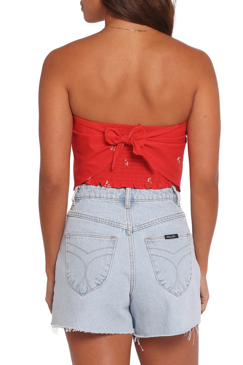 Ilara Strapless Linen & Cotton Bandana Top, Alternate, color, RED FLORAL