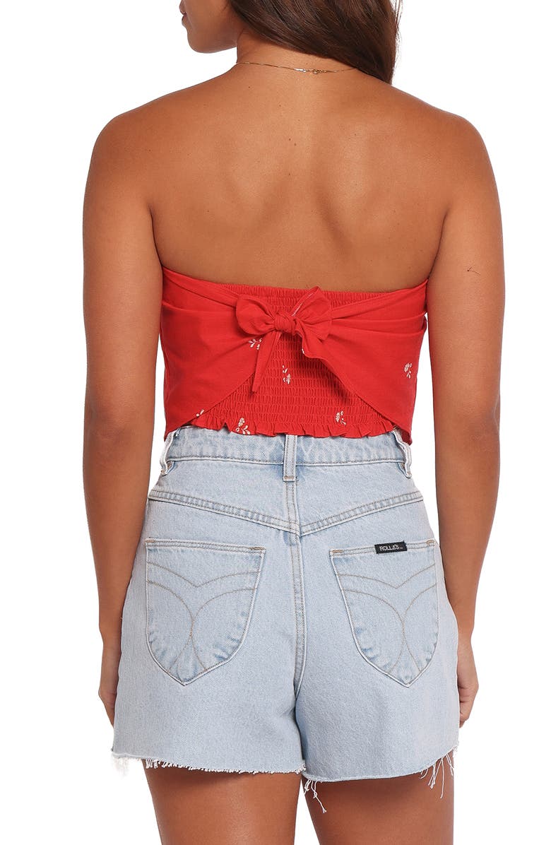 Petal & Pup Ilara Strapless Linen & Cotton Bandana Top, Alternate, color, Red Floral