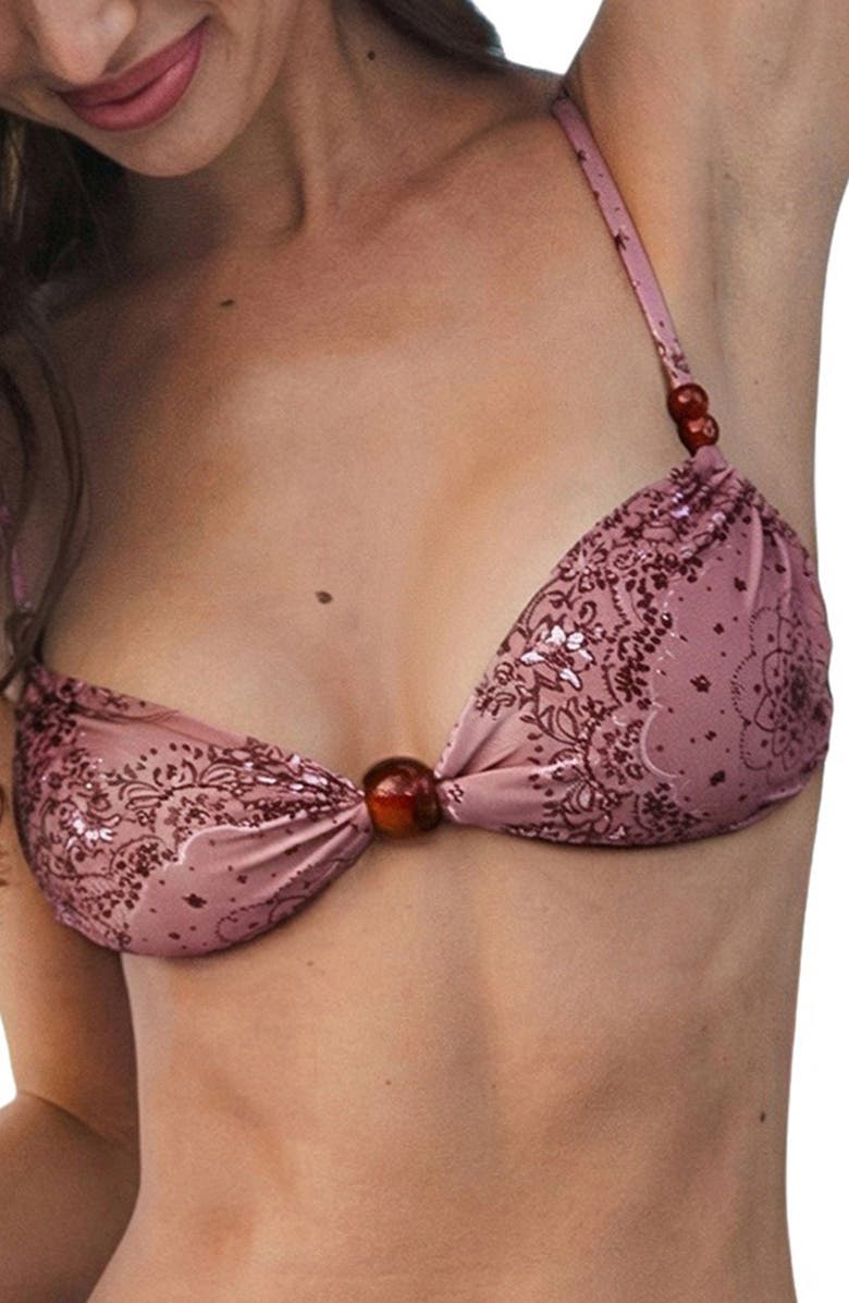 Cupshe Floral Beaded Bikini Top, Main, color, Pink