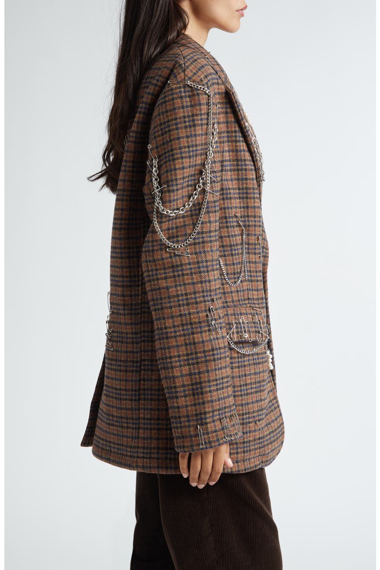 Pinchushion Plaid Embellished Blazer, Alternate, color, BROWN PLAID