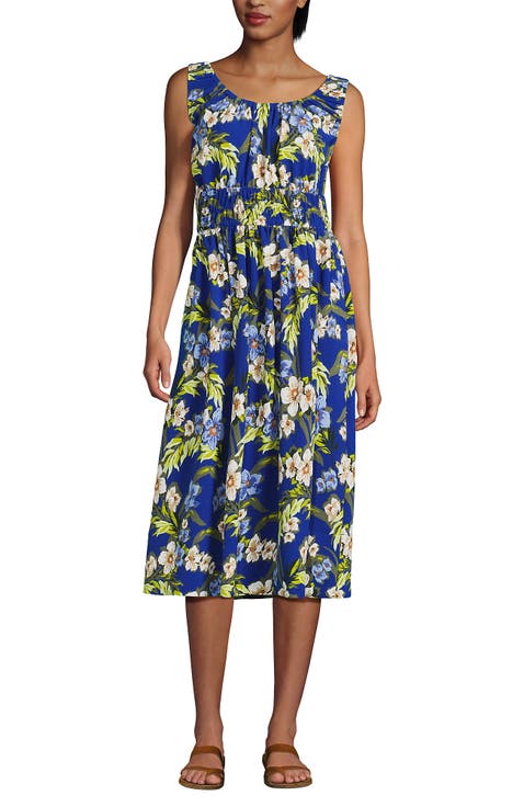 Sleeveless Poplin Smocked Midi Dress