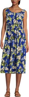 Lands' End Sleeveless Poplin Smocked Midi Dress