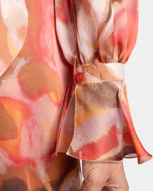 Santorelli Dahlia Long Sleeve Dress In Abstract Printed Georgette