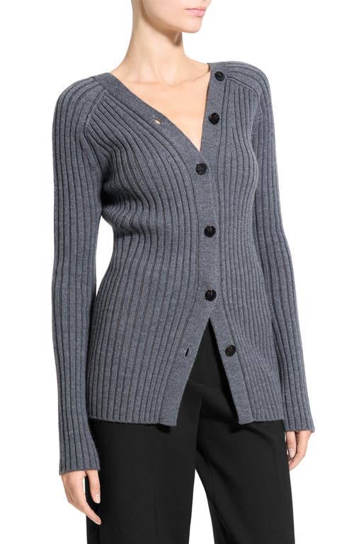 Theory Rib Merino Wool Open Back Cardigan In Gray