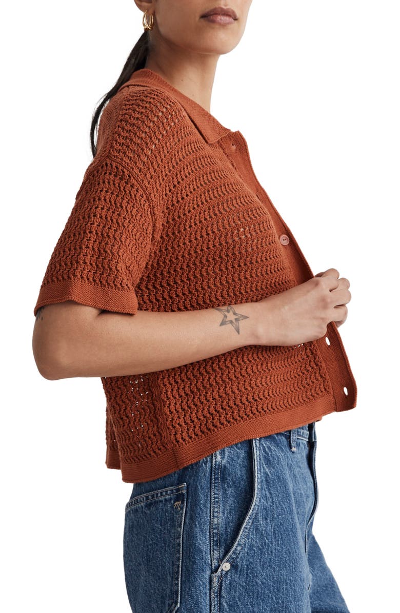 Madewell Crochet Button-Up Sweater Top, Alternate, color, 