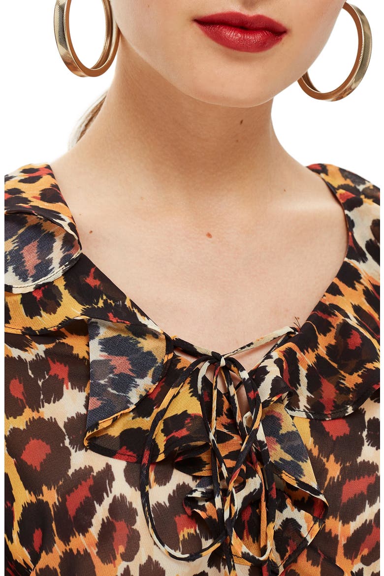 Leopard Print Ruffle Blouse, Alternate, color, BROWN MULTI