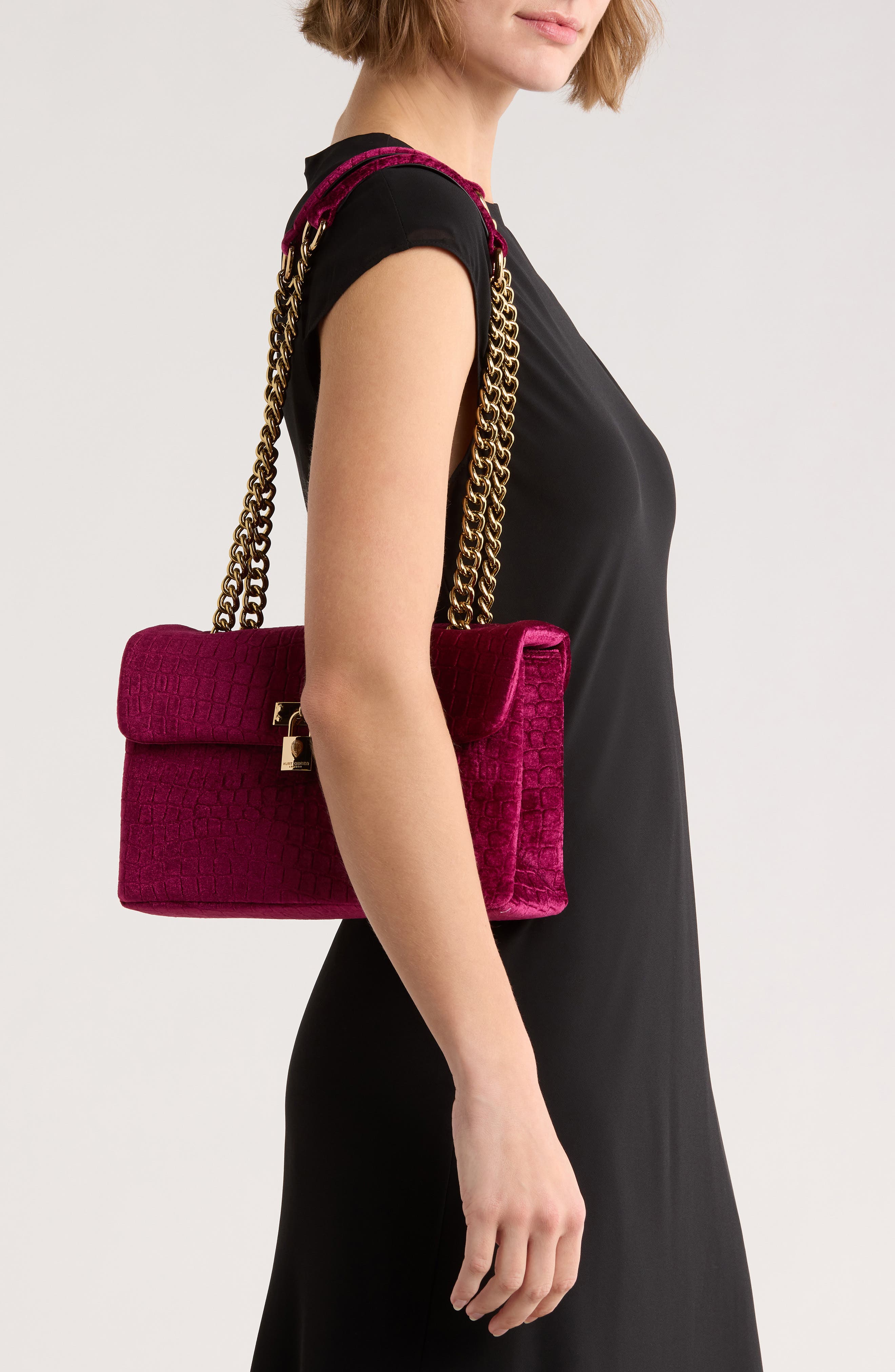 Kurt Geiger London Velvet Brixton Shoulder Bag, Alternate, color, Medium Red